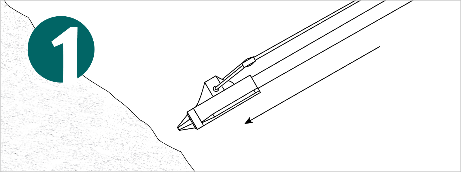 Drawing of a drive rod and anchor head being driven into a slope