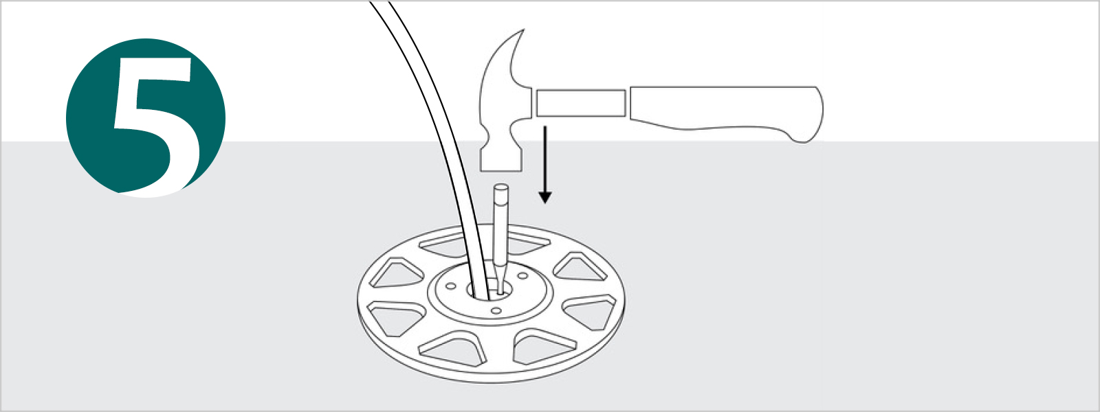 Drawing of a hammer tapping the setting hole of the top termination