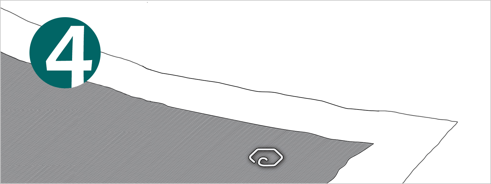 Drawing of a properly installed Falcon Pin on erosion control matting
