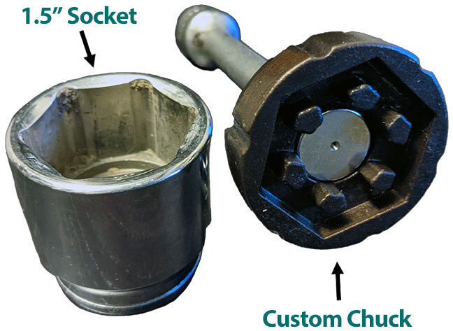 Close-up of hex pin drivers indicating socket and custom chuck placement
